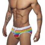 Rainbow Swim Briefs With White Waistband Side