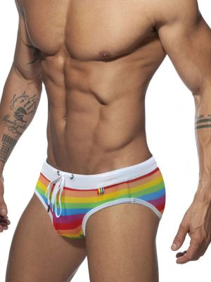 Rainbow Swim Briefs With White Waistband Side