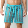 Sheer Large Mesh Shorts Cyan Front