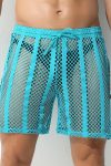 Sheer Large Mesh Shorts Cyan Front