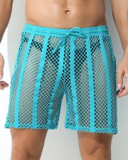 Sheer Large Mesh Shorts Cyan Front