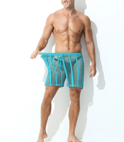 Sheer Large Mesh Shorts Cyan Front