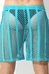 Sheer Large Mesh Shorts Cyan Rear