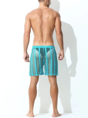 Sheer Large Mesh Shorts Cyan Rear