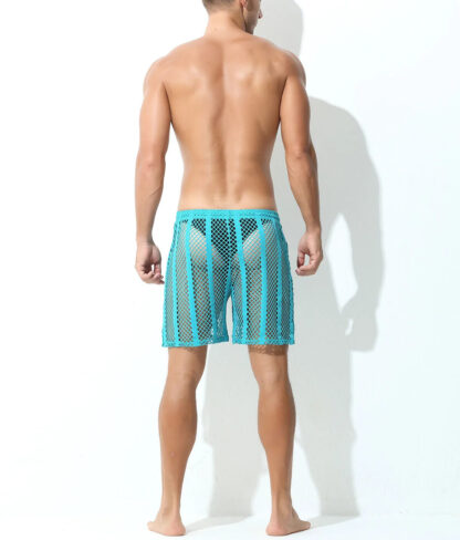 Sheer Large Mesh Shorts Cyan Rear