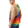 Side view of model in Rainbow Muscle Tank Hoodie
