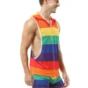 Side view of model in Rainbow Muscle Tank Hoodie