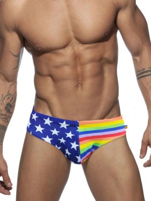 Stars And Rainbow Stripes Swim Briefs Front Stars And Rainbow Stripes Swim Briefs Front