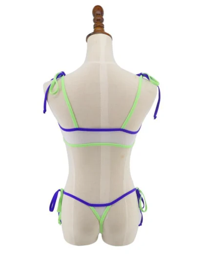 Sheer Mesh Bandeau Crop Top Bikini in White, Purple and Neon Green