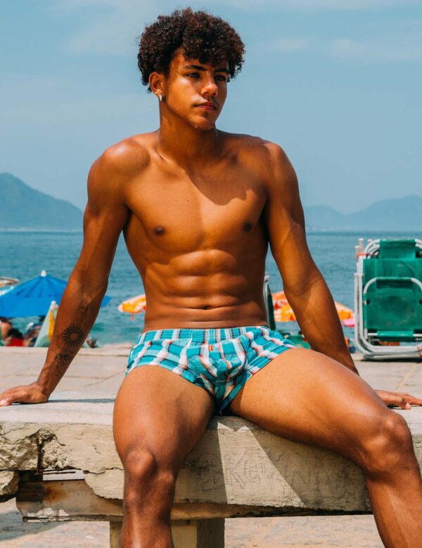 Plaid Fit Trunks 90510 Aqua