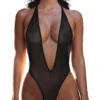 Sheer Mesh G-String One-Piece in Black