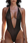 Sheer Mesh G-String One-Piece in Black