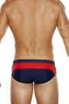 Navy Swim Briefs with Red Double Stripes