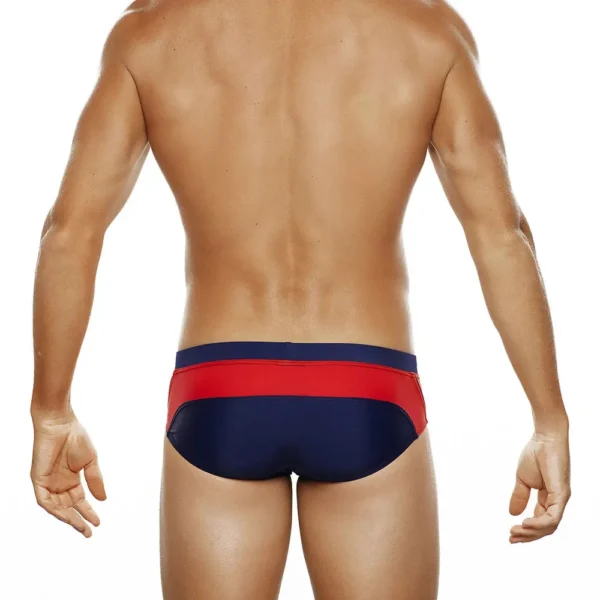 Navy Swim Briefs with Red Double Stripes