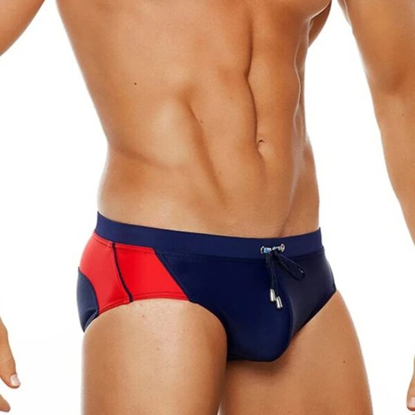 Navy Swim Briefs with Red Double Stripes
