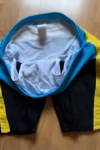 Blue & Black Tight Fit Swim Trunks with Yellow Stripes photo review
